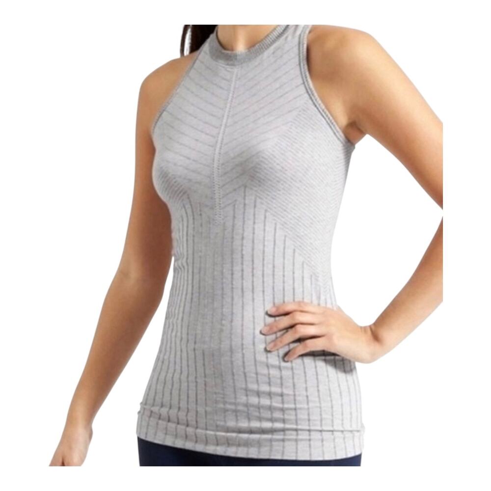 Athleta Womens Size Medium Sojourn Tank Top Gray Seamless Striped Racerback